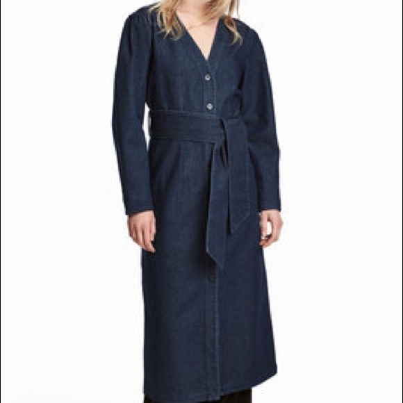belted denim midi dress